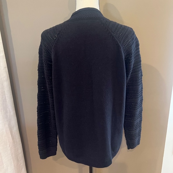 Talbots Women's Petite Black Crochet Split Neck Sweater, Size Large - Picture 4 of 9